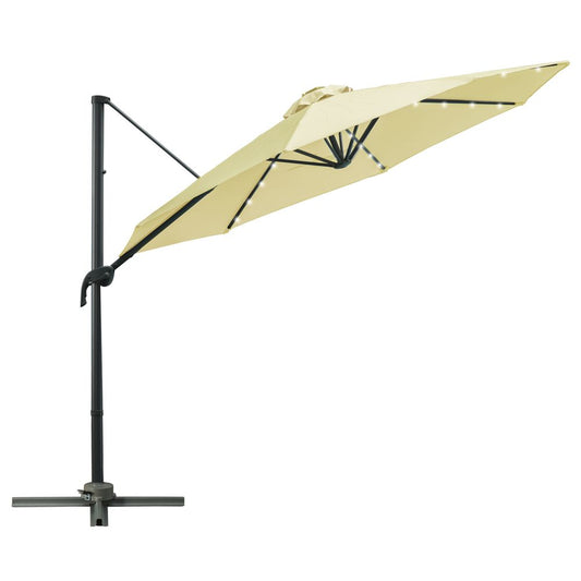 3m Cantilever Parasol Patio Umbrella with LED Solar Light Beige S0671072283