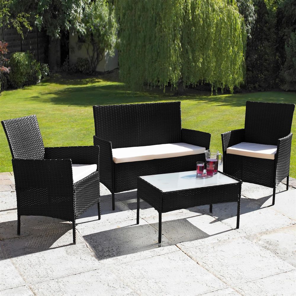 4 Piece Rattan Outdoor Furniture Garden Sofa Set V0671029833