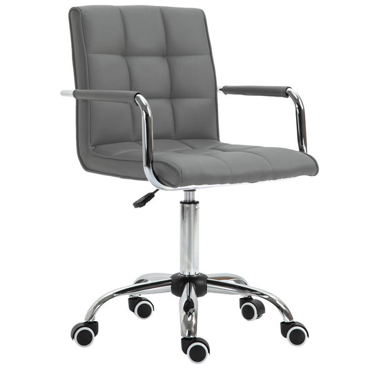 Mid Back PU Leather Home Office Chair Swivel Desk Chair with Arm, Wheel, Grey S0671114500