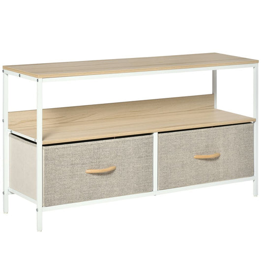 HOMCOM TV Cabinet, TV Console Unit with 2 Foldable Linen Drawers Maple Colour S0671080634