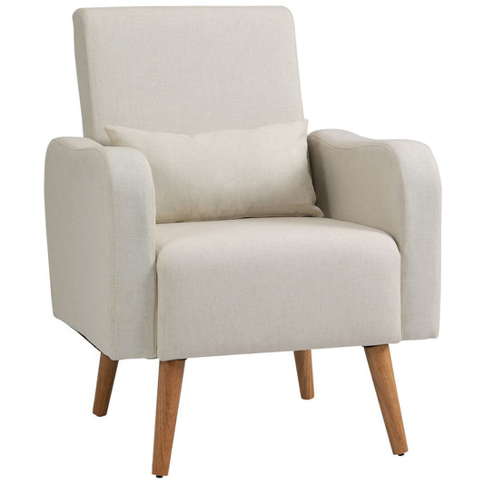 Nordic Armchair Linen-Touch Sofa Chair with Cushioned Pillow & Wood Legs Cream S0671097284