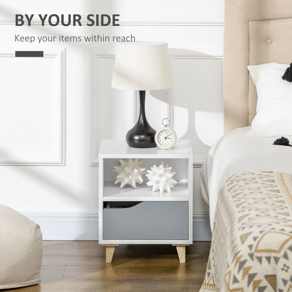 Nightstand, Bedside Table with Drawer and Shelf for Living Room, Bedroom S0671114632