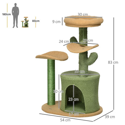 Multi-Lever Cat Tree with Scratching Post and Cat House Bed, Green Pawhut S0671081321