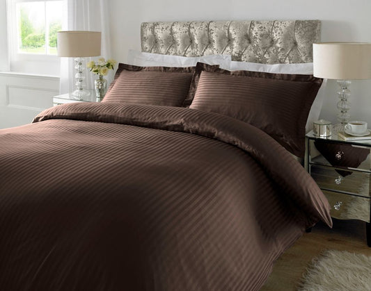 300 TC - 100% Cotton Sateen Stripe Duvet Cover Set Bitter Chocolate V002501786