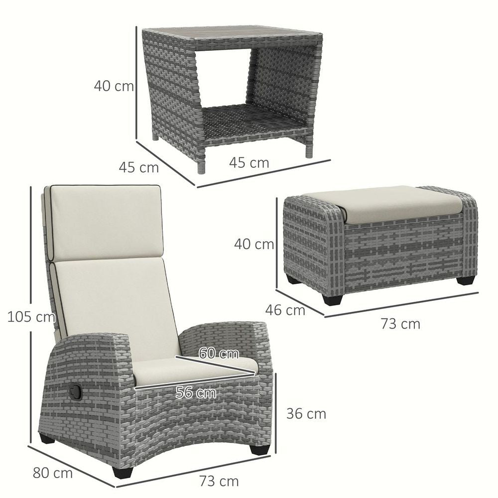 Outsunny 5 PCs Rattan Garden Furniture Set with Reclining Chairs, Table, Grey S0671433509