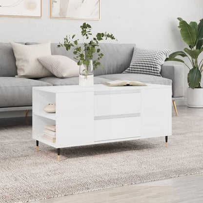 vidaXL Coffee Table High Gloss White 102x44.5x50 cm Engineered Wood S0671358156