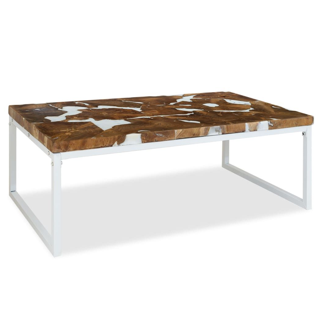 vidaXL Coffee Table Teak Resin 110x60x40 cm White and Brown V069817681