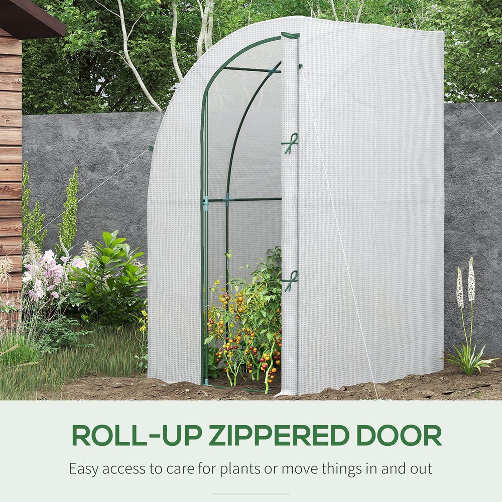 Outsunny Walk-In Lean to Wall Greenhouse w/ Zippered Door 143x118x212cm, White S0671255459