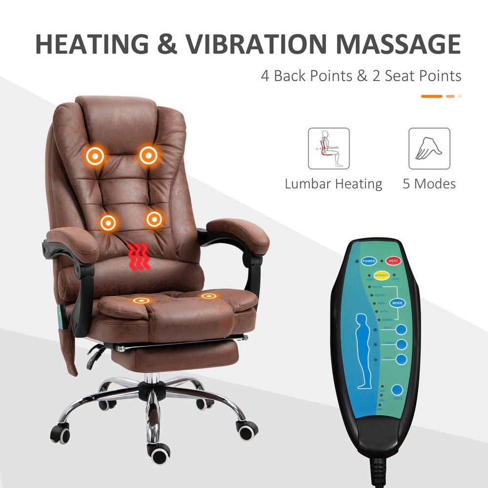 Vintage High Back Heated Massage Office Chair w/ 6 Vibration Points, Brown S0671114472