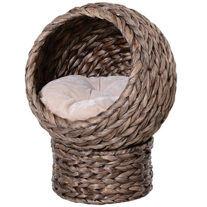 Wicker Cat House, Raised Cat Bed with Cylindrical Base, 42 x 33 x 52cm - Brown S0671347298