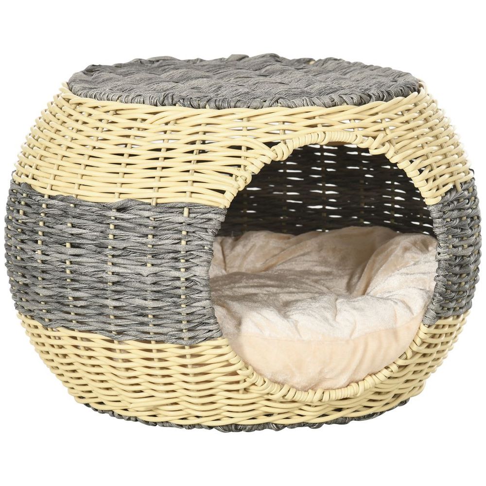 PawHut Wicker Cat House, Rattan Raised Cat Bed w/ Soft Cushion, 40 x 30cm S0671129928