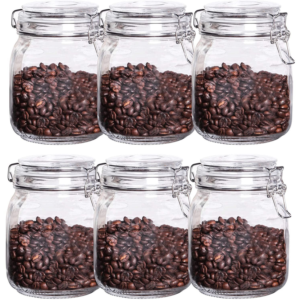 1L Glass Storage Jars with Clip Top Lid - Set of 6 | M&W S0671145417