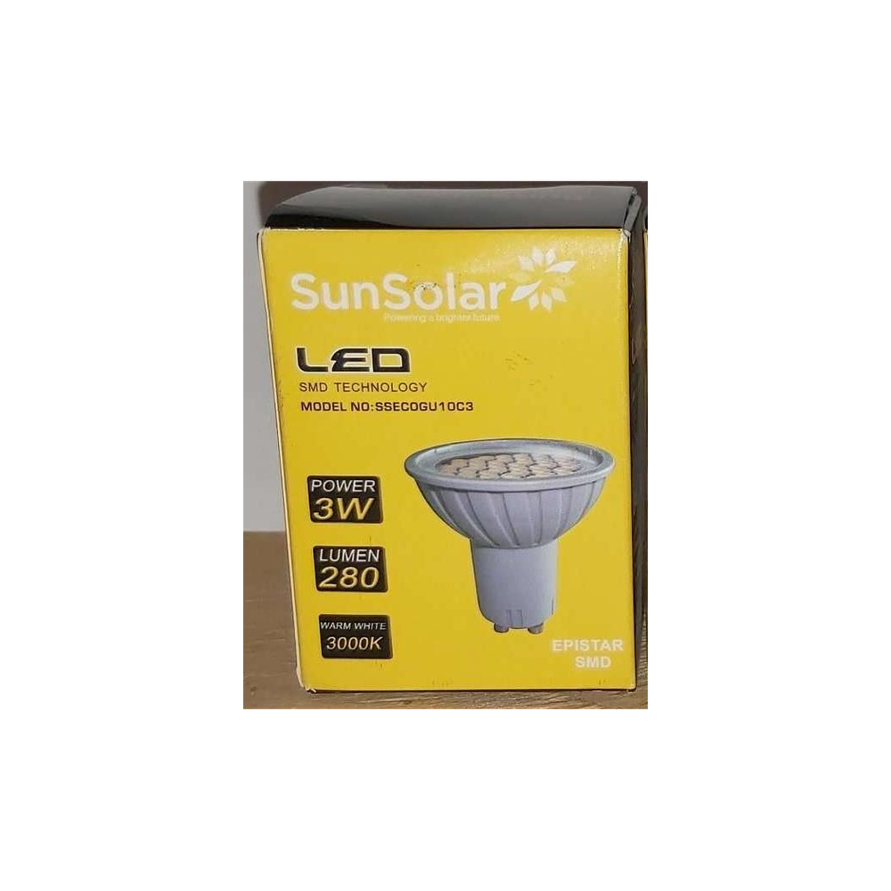 Sun solar Non-Dimmable Strong Quality GU10 LED 3 Watt Bulb Warm White, Grey S0671433250