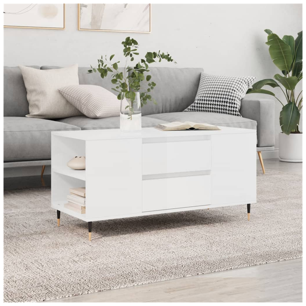 vidaXL Coffee Table High Gloss White 102x44.5x50 cm Engineered Wood S0671358156