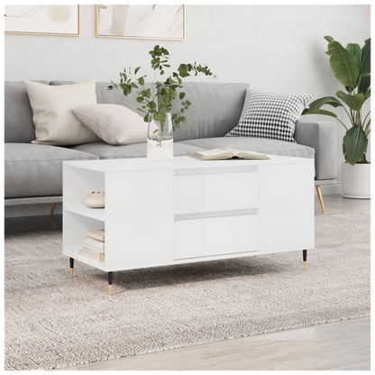 vidaXL Coffee Table High Gloss White 102x44.5x50 cm Engineered Wood S0671358156