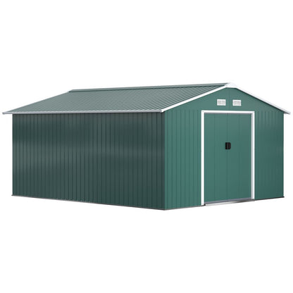 13ft x 11ft Outdoor Roofed Metal Storage Shed Foundation Vent & Doors Green S0671071891