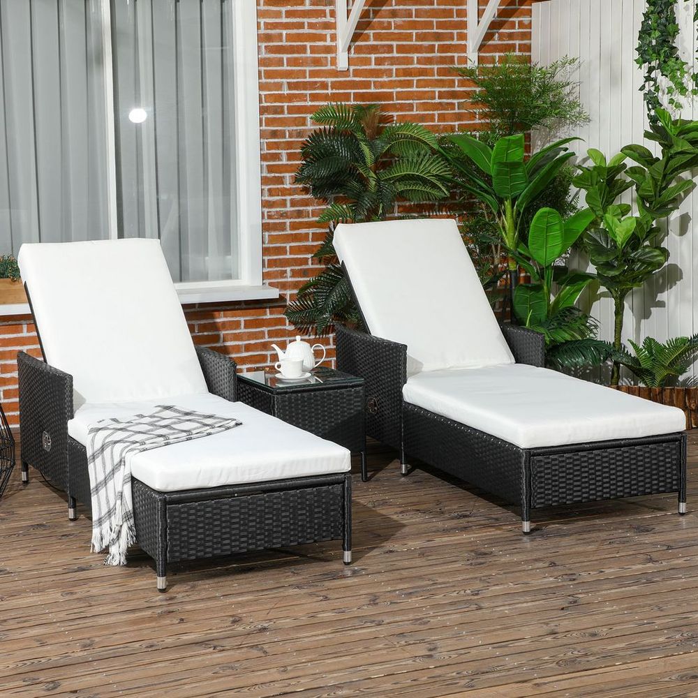 Outsunny Patio Chaise Lounge Chair Set W/ Adjustable Backrest, Side Table, Cream S0671132950