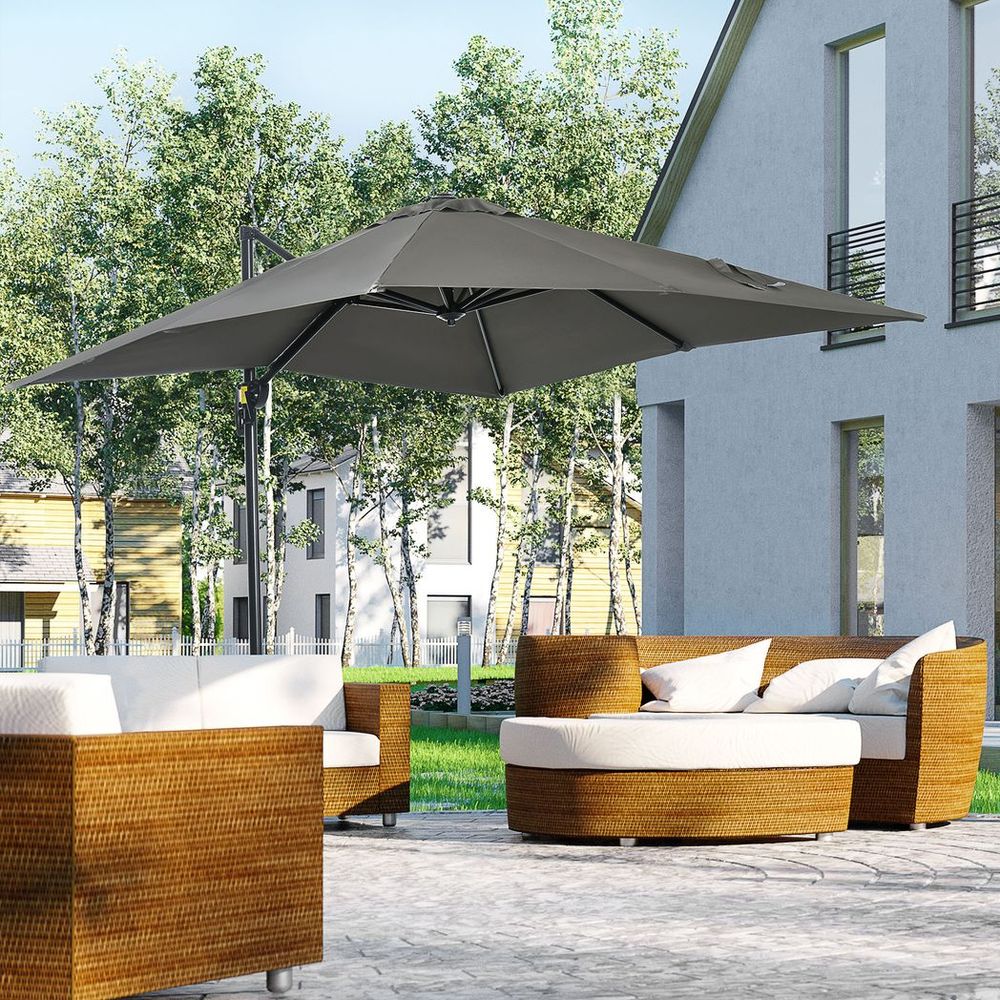 Outsunny Square Cantilever Roma Parasol 360� Rotation w/ Hand Crank, Grey S0671133024