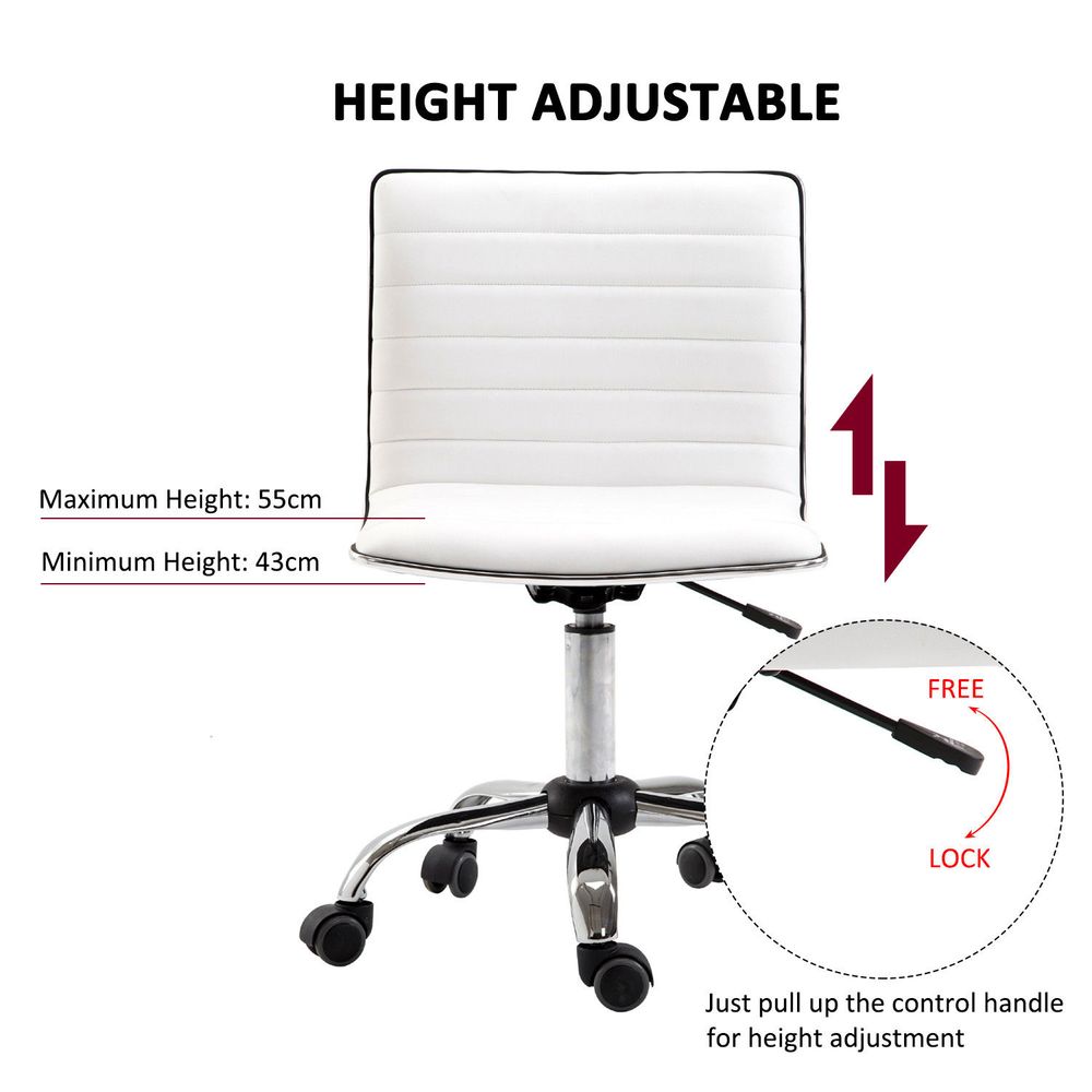 Armless Mid-Back Adjustable Office Chair 360 Swivel Ergonomic White HOMCOM S0671080460