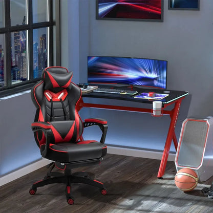 Gaming Chair Ergonomic Reclining w/ Manual Footrest Wheels Stylish Office Red S0671097182