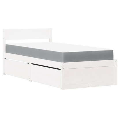 vidaXL Bed with Drawers and Mattress White 90x190 cm Single Solid Wood Pine S0671489374