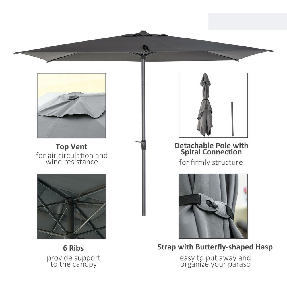 2.58m Aluminium Garden Parasol Sun Umbrella Angled Canopy Grey S0671149270