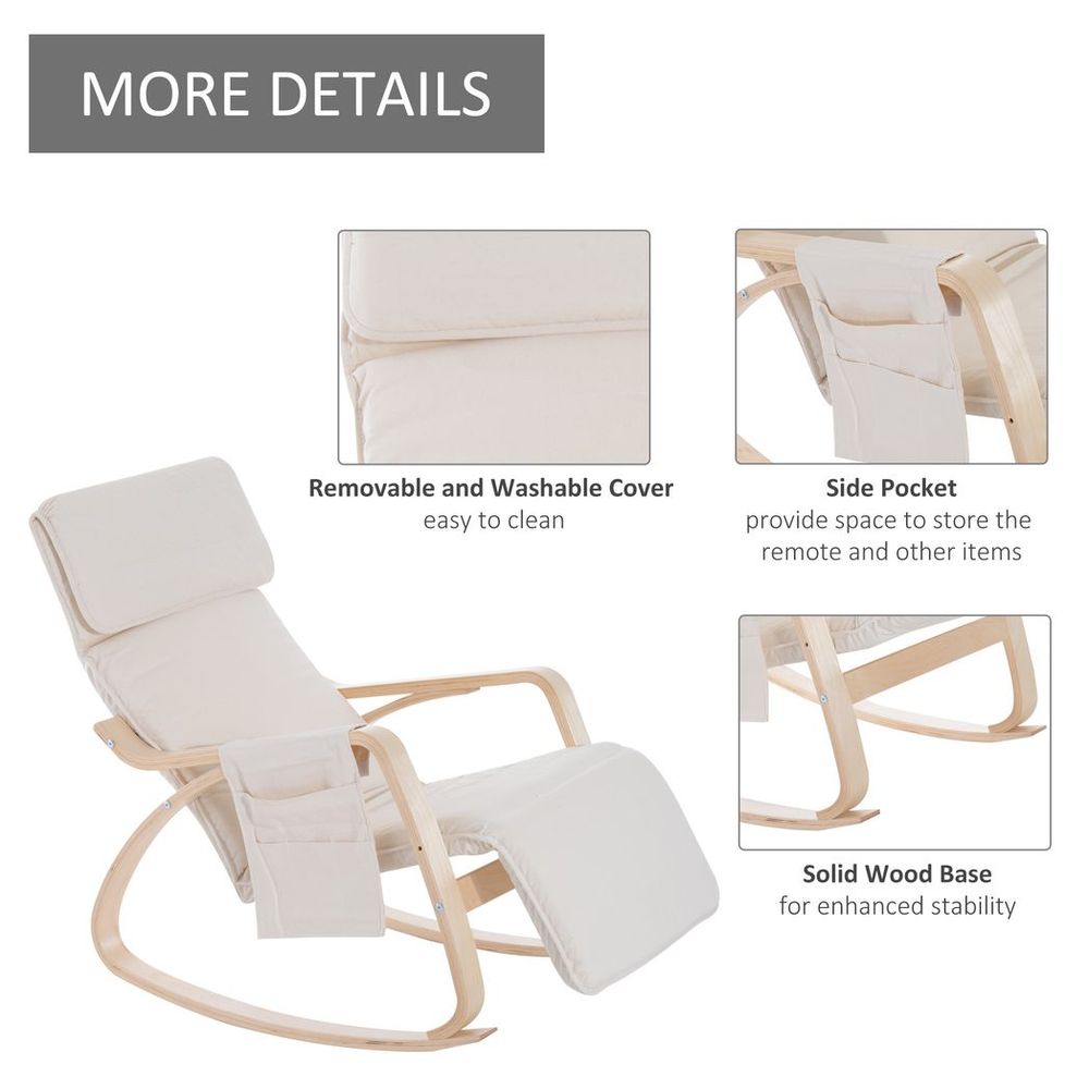 Rocking Chair Recliner Armchair with Adjustable Footrest, Cream White S0671157130