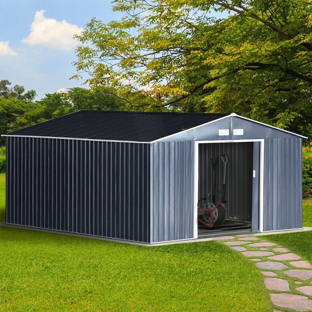 6.5 x 11FT Foundation Ventilation Steel Outdoor Garden Shed Grey S067941990