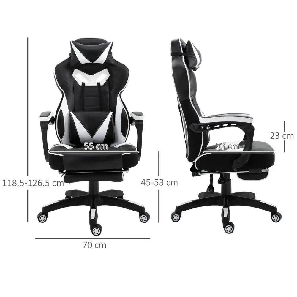 Gaming Chair Ergonomic Reclining w/ Manual Footrest Wheels Stylish Office White S0671097185