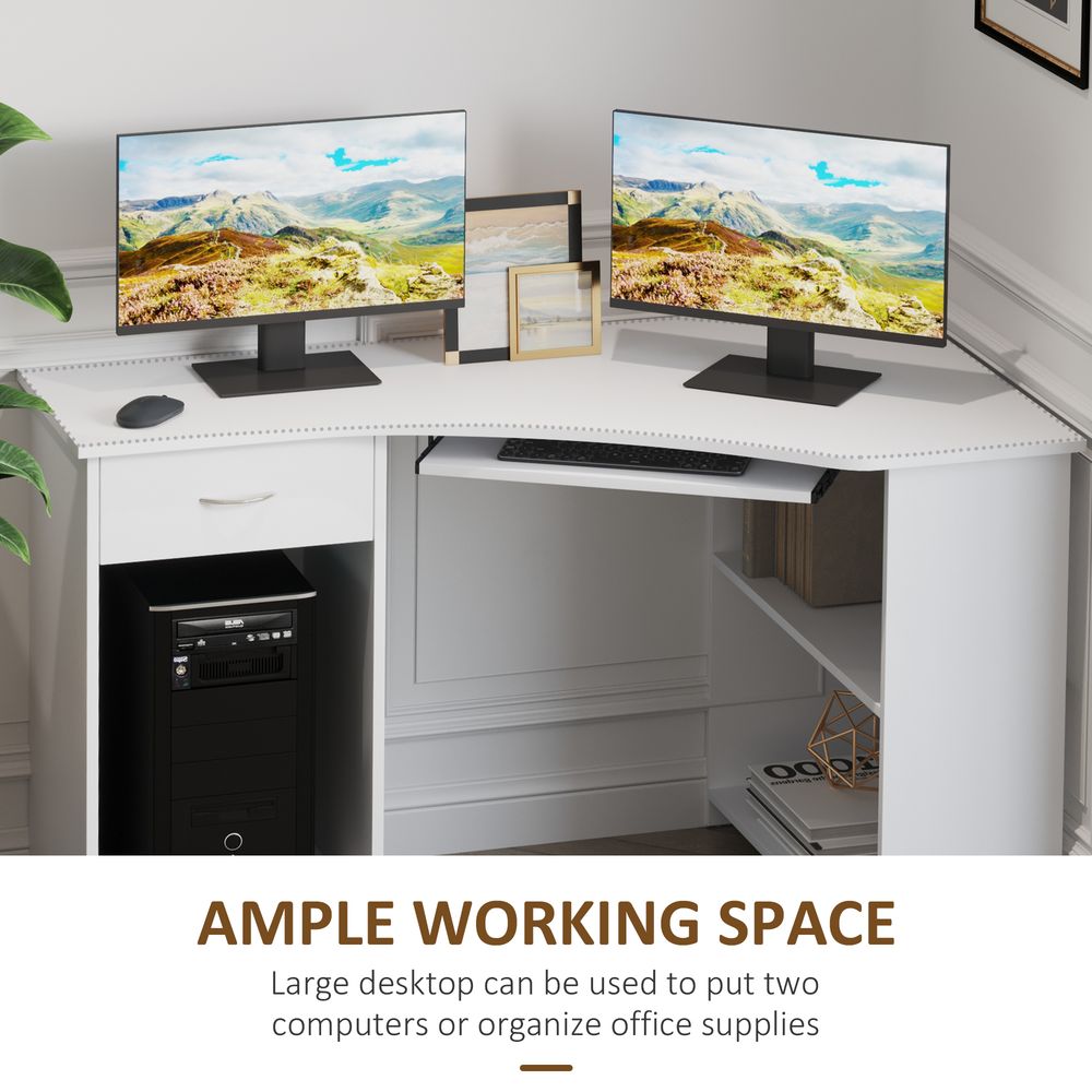 L-Shaped Corner Computer Desk w/ 2 Shelves Worktop Keyboard Tray White S0671079862