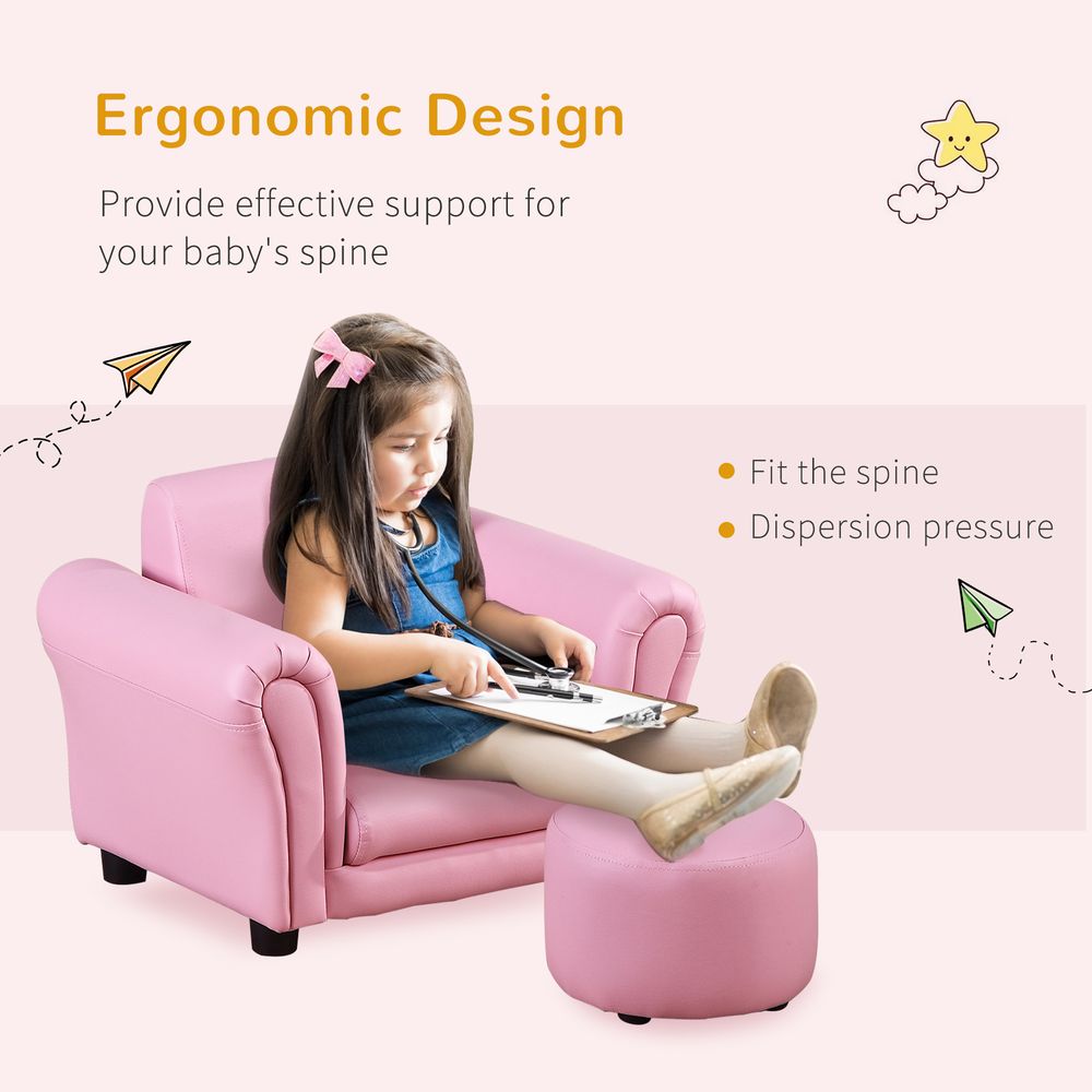 Kids Sofa Children Chair Seat Armchair W/Footstool Playroom Bedroom Pink S0671347130