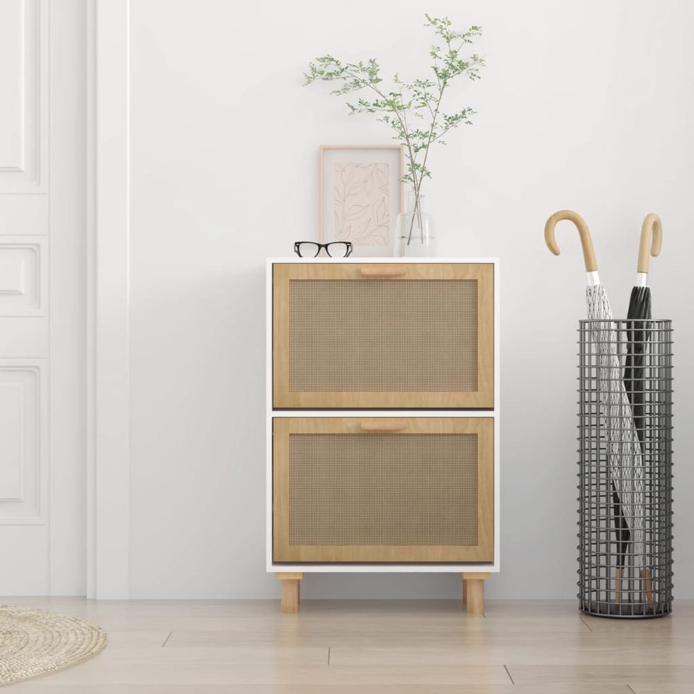 Shoe Cabinet White 52x25x80 cm Engineered Wood&Natural Rattan S0671090768