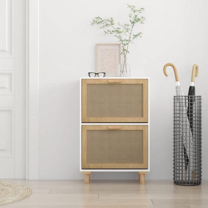 Shoe Cabinet White 52x25x80 cm Engineered Wood&Natural Rattan S0671090768