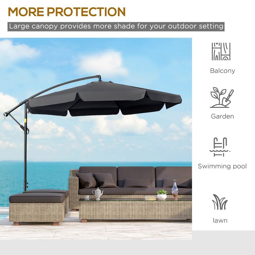 2.7m Garden Cantilever Banana Parasol Sun Shade w/ Crank, Black S0671149090