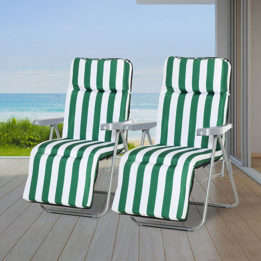 2 Outdoor Sun Recliners Loungers Folding Multi Position Relaxers Chair & Cushion V067942086