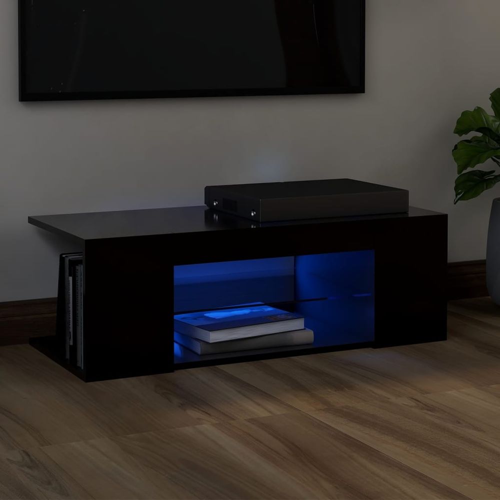 TV Cabinet with LED Lights Smoked Oak 90x39x30 cm V0671190291