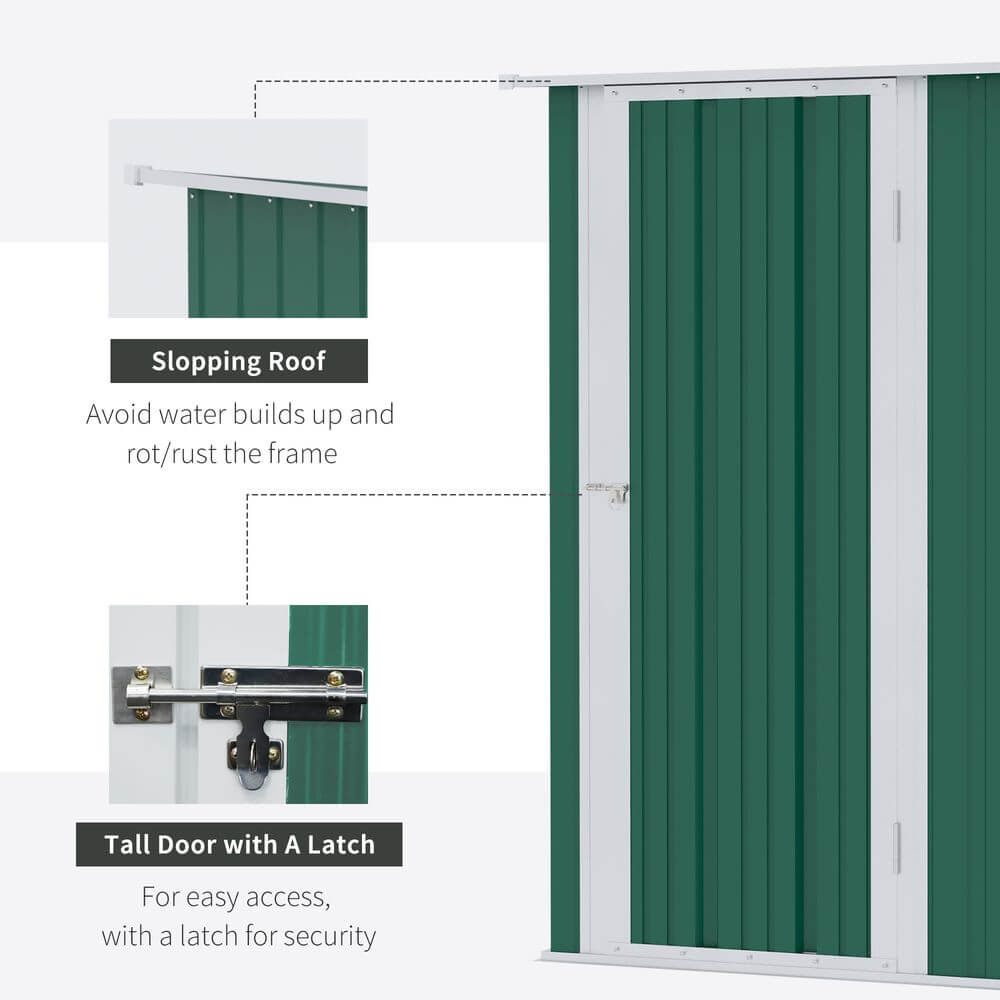 4.7ft x 2.8ft Garden Shed Steel Sloped Roof Door w/ Latch Green S0671071931