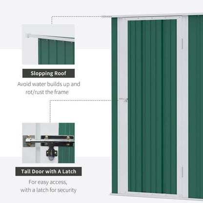 4.7ft x 2.8ft Garden Shed Steel Sloped Roof Door w/ Latch Green S0671071931