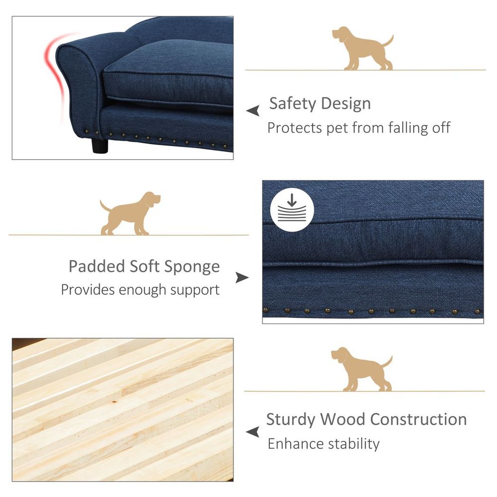 Dog Sofa Bed Pet Chair Couch Kitten Lounge w/ Cushion for XS and S Dogs - Blue S0671347281