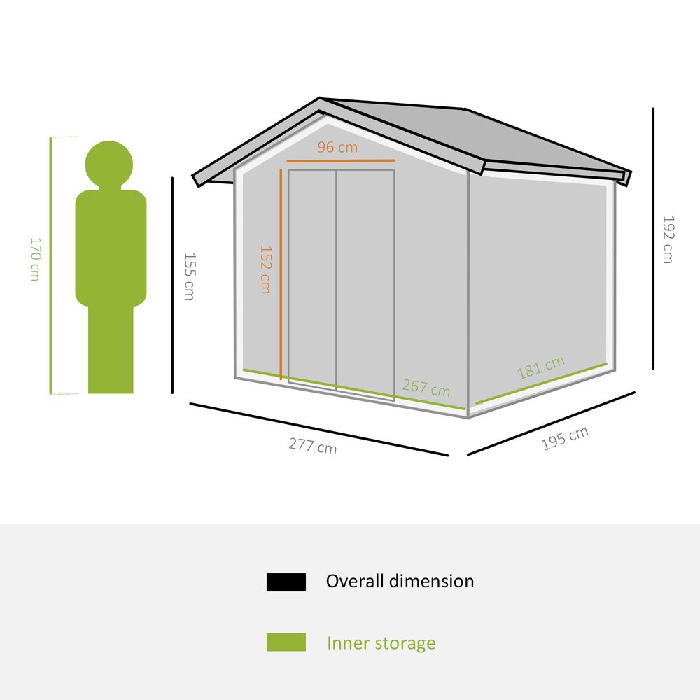 9 x 6FT Foundation Ventilation Steel Outdoor Garden Shed Grey S067941978