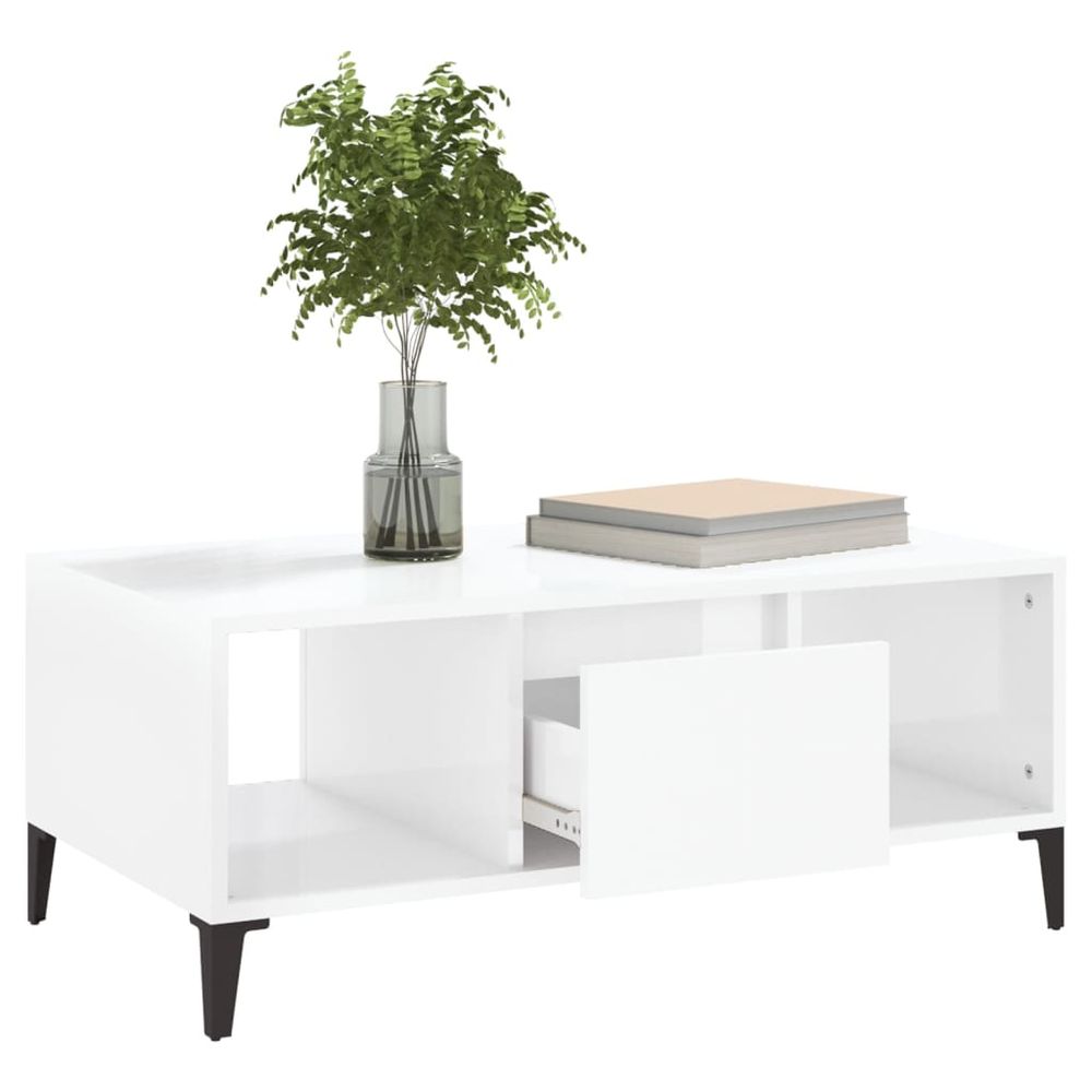 vidaXL Coffee Table High Gloss White 90x50x36.5 cm Engineered Wood S0671105438