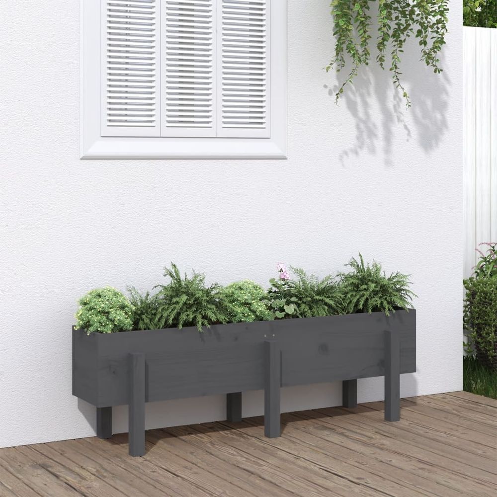 vidaXL Garden Raised Bed Grey 121x30x38 cm Solid Wood Pine S0671357926