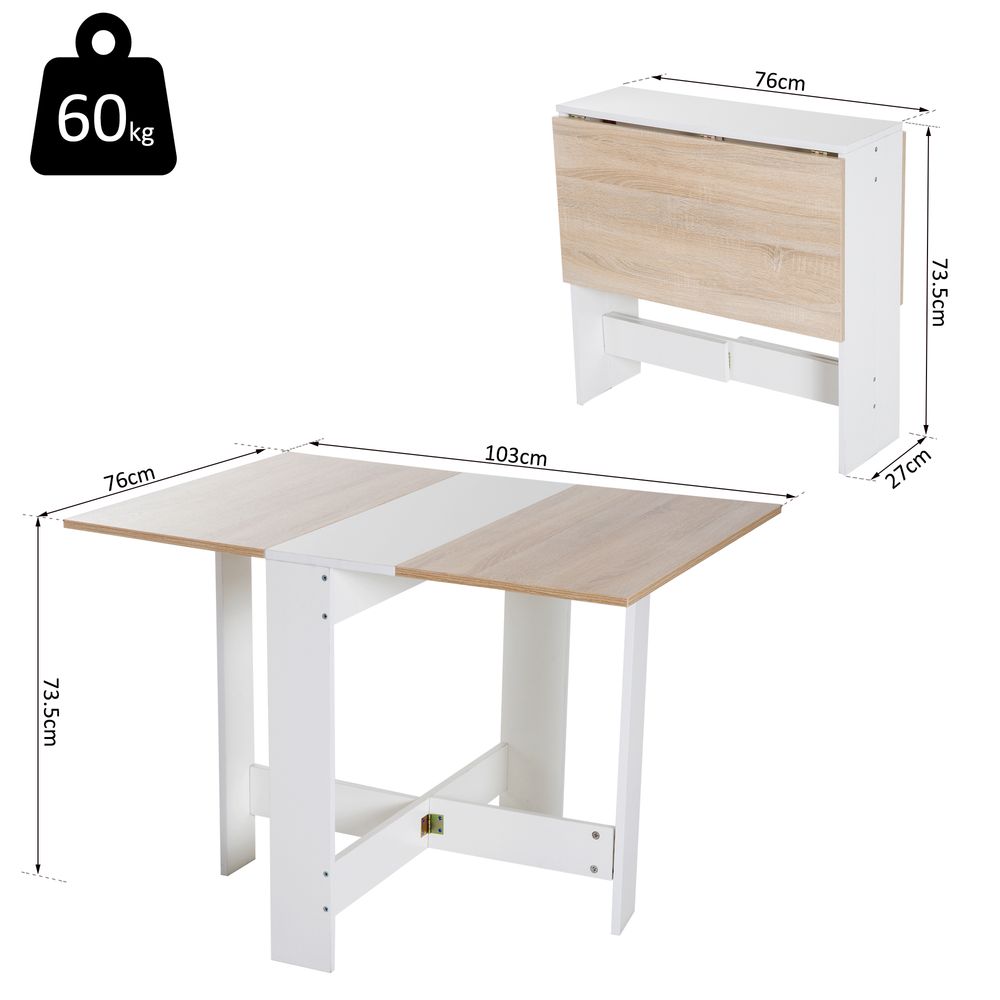 Drop Leaf Table Folding Dining Space Saving-Oak White Colour S0671071437