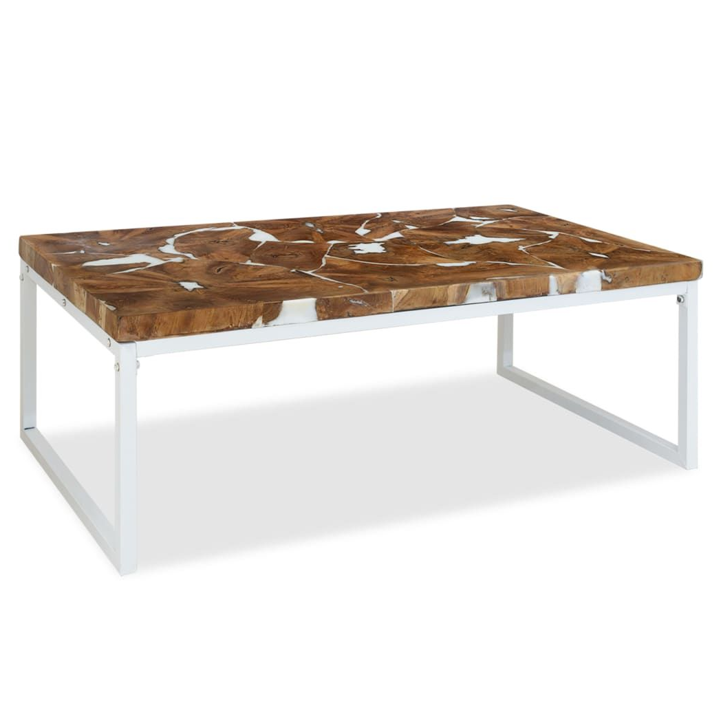 vidaXL Coffee Table Teak Resin 110x60x40 cm White and Brown V069817681