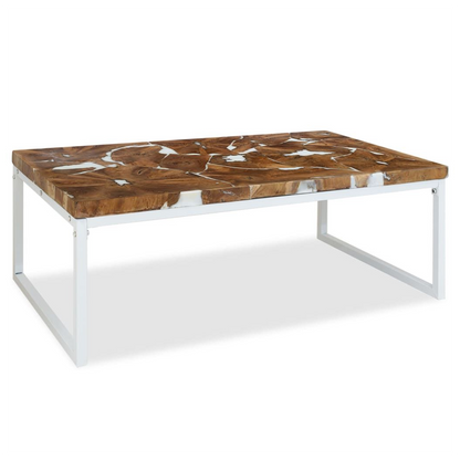 vidaXL Coffee Table Teak Resin 110x60x40 cm White and Brown V069817681