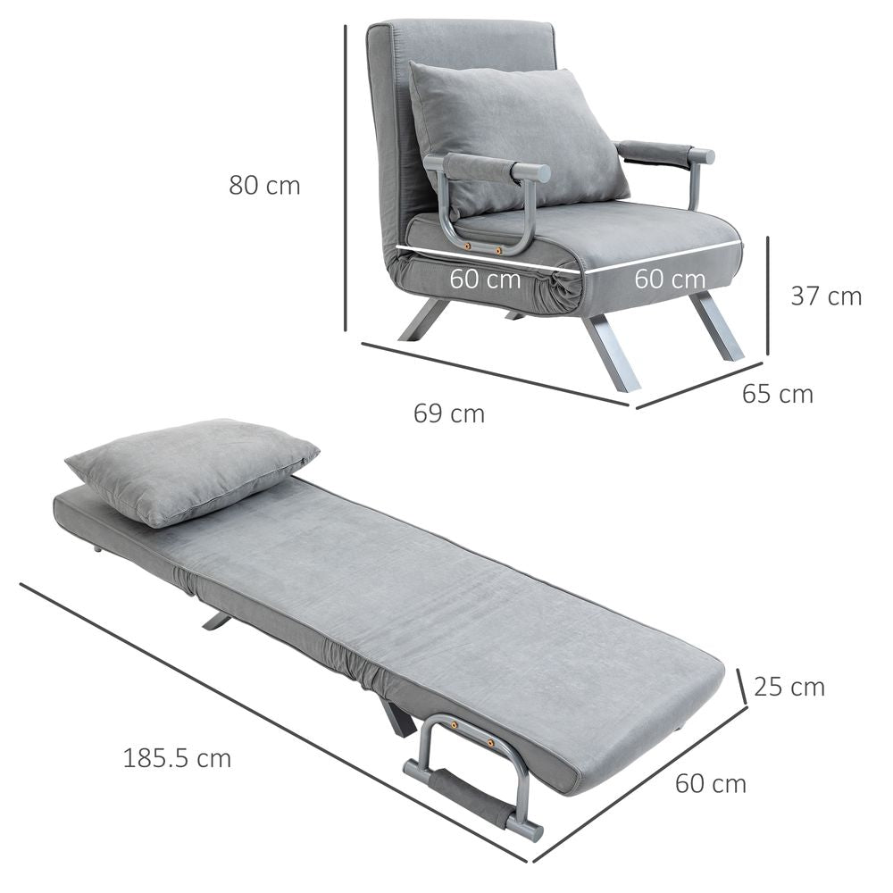 Sofa Bed Foldable Portable Armchair Sleeper Lounge Pillow Light Grey S0671079775