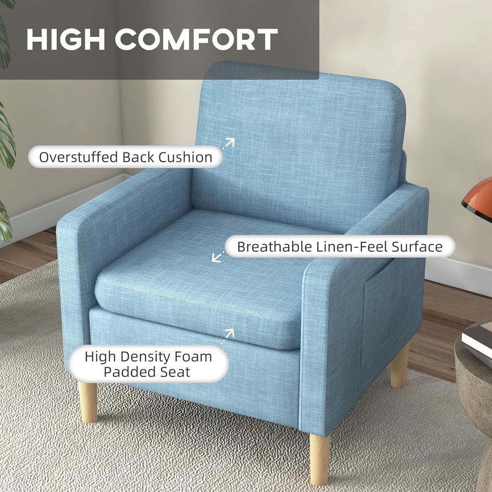 HOMCOM Modern Armchair Upholstered Accent Chair for Bedroom Home Office Blue S0671347087