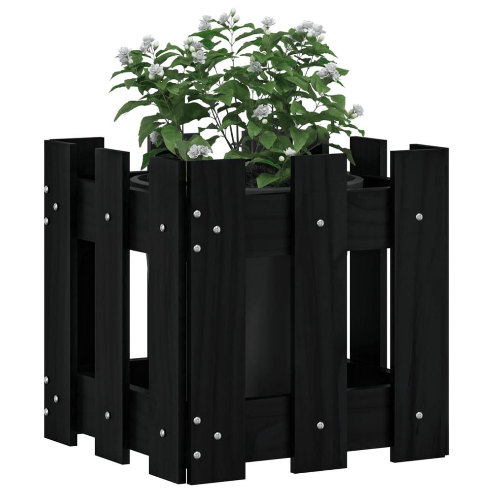 Garden Planter with Fence Design Black 30x30x30 cm Solid Wood Pine S0671368188