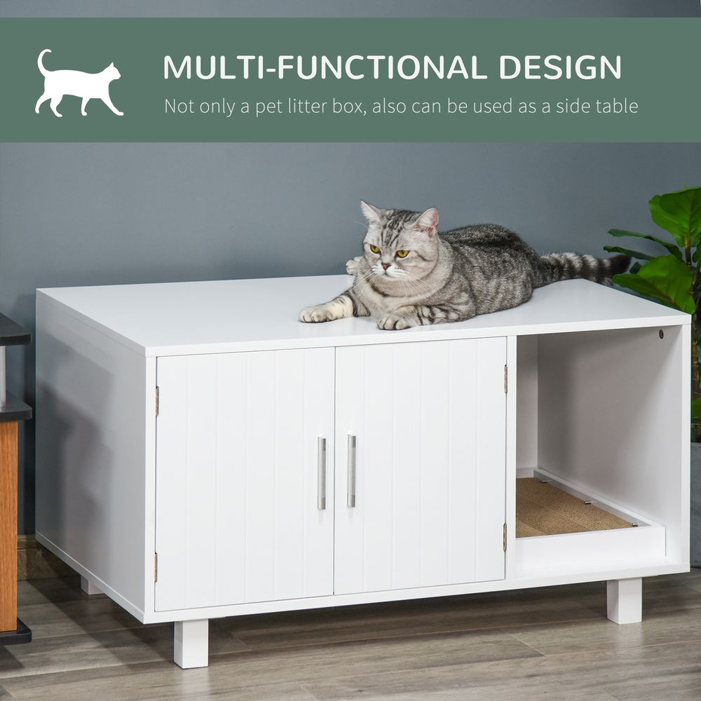 Cat Litter Box Enclosure & House w/ Nightstand/End Table Design, White Pawhut S0671081314