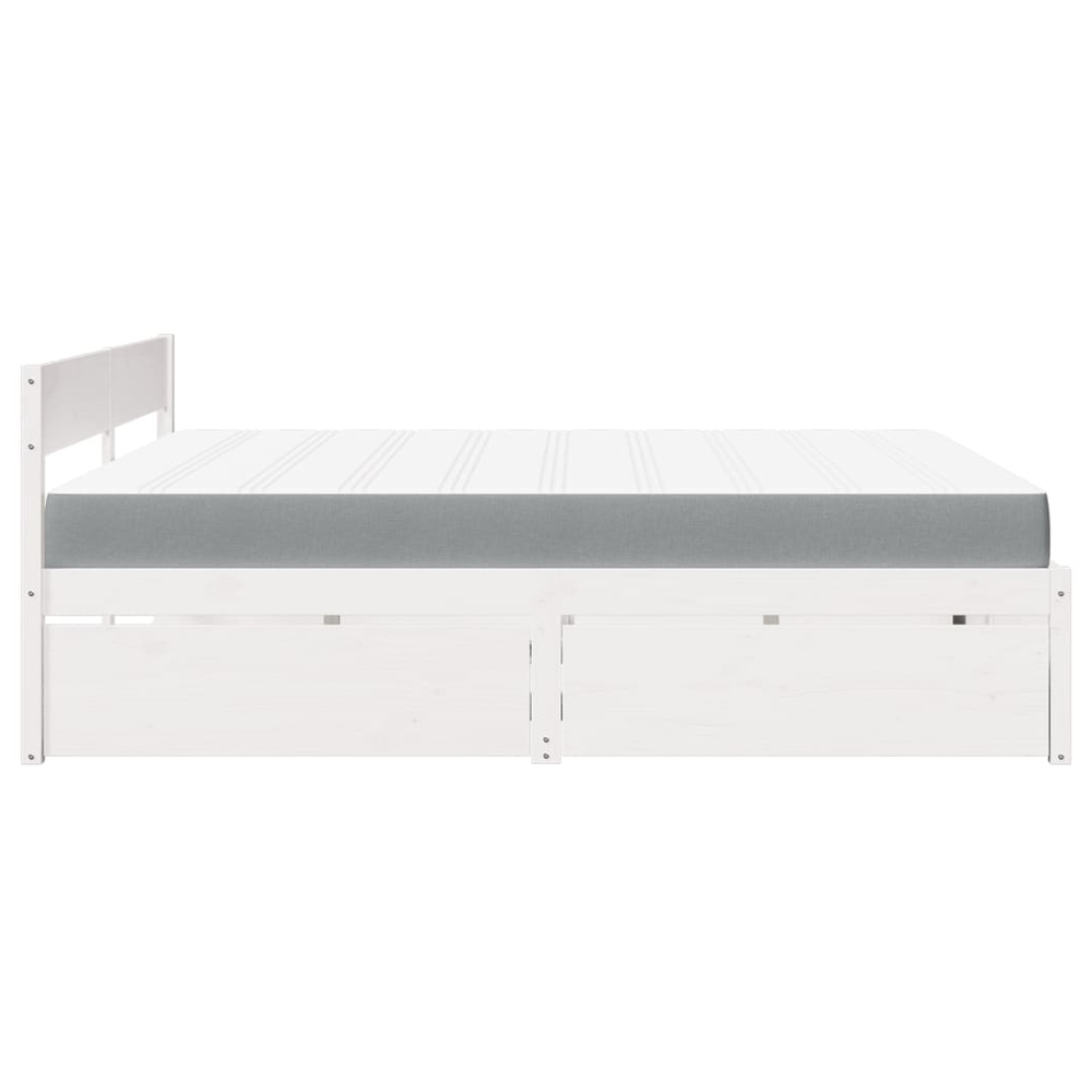 vidaXL Bed with Drawers and Mattress White 180x200 cm Super King Solid Wood Pine S0671489502